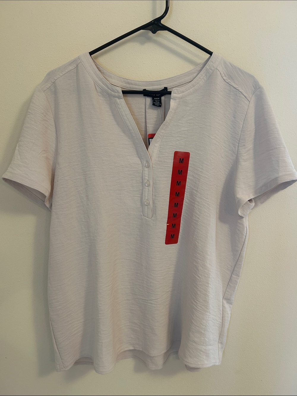 Hilary Radley Soft Cream Short Sleeve Henley Blouse
